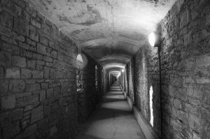Tunnels_in_Cardiff_Castle. Air raid shelter WW2.sepia